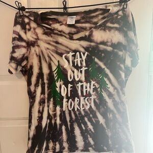 Gildan Black tie dyed v neck stay out of the forest tee